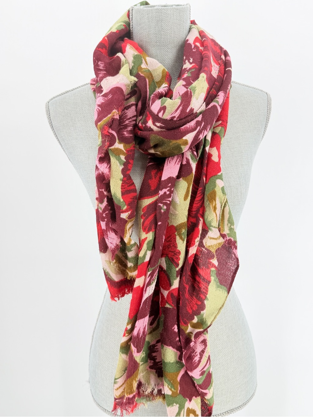 Oversize knit scarf wrap dark moody floral reds pinks greens